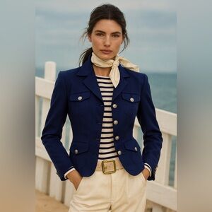 Ralph Lauren Royal Blue Women's Blazer Nautical Tailored Jacket Preppy Classic